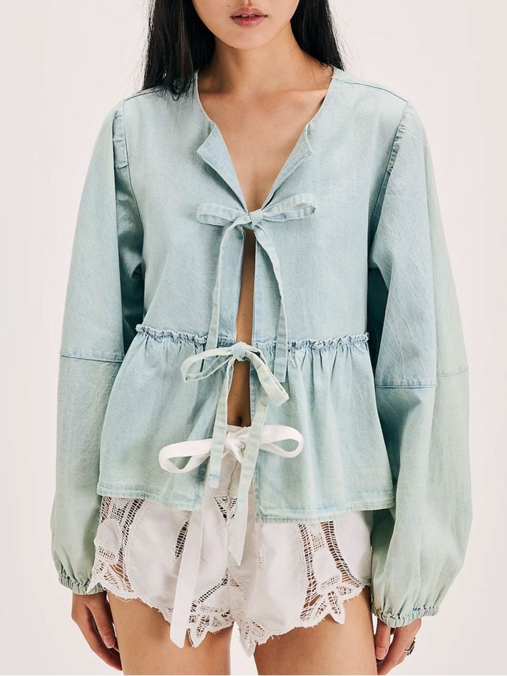 FREE PEOPLE BRUNCH BABE DENIM TOP